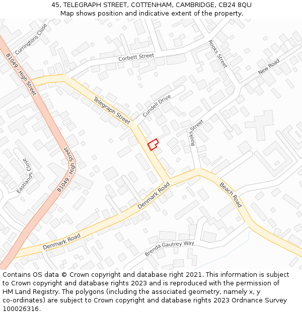 45, TELEGRAPH STREET, COTTENHAM, CAMBRIDGE, CB24 8QU: Location map and indicative extent of plot