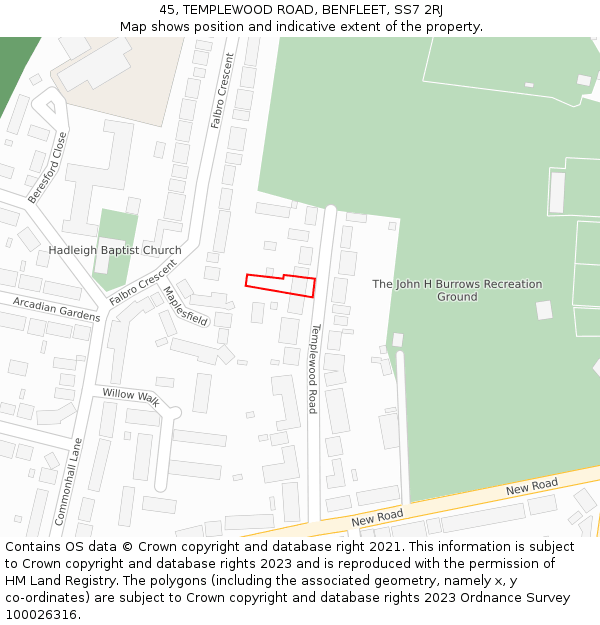 45, TEMPLEWOOD ROAD, BENFLEET, SS7 2RJ: Location map and indicative extent of plot