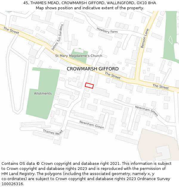 45, THAMES MEAD, CROWMARSH GIFFORD, WALLINGFORD, OX10 8HA: Location map and indicative extent of plot
