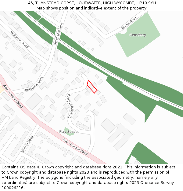 45, THANSTEAD COPSE, LOUDWATER, HIGH WYCOMBE, HP10 9YH: Location map and indicative extent of plot