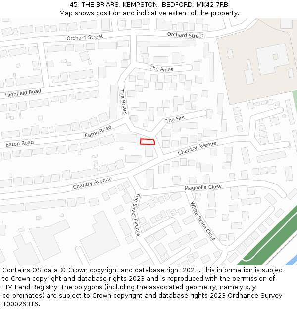 45, THE BRIARS, KEMPSTON, BEDFORD, MK42 7RB: Location map and indicative extent of plot