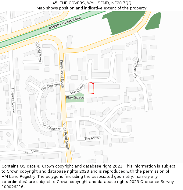 45, THE COVERS, WALLSEND, NE28 7QQ: Location map and indicative extent of plot