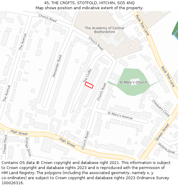 45, THE CROFTS, STOTFOLD, HITCHIN, SG5 4NQ: Location map and indicative extent of plot