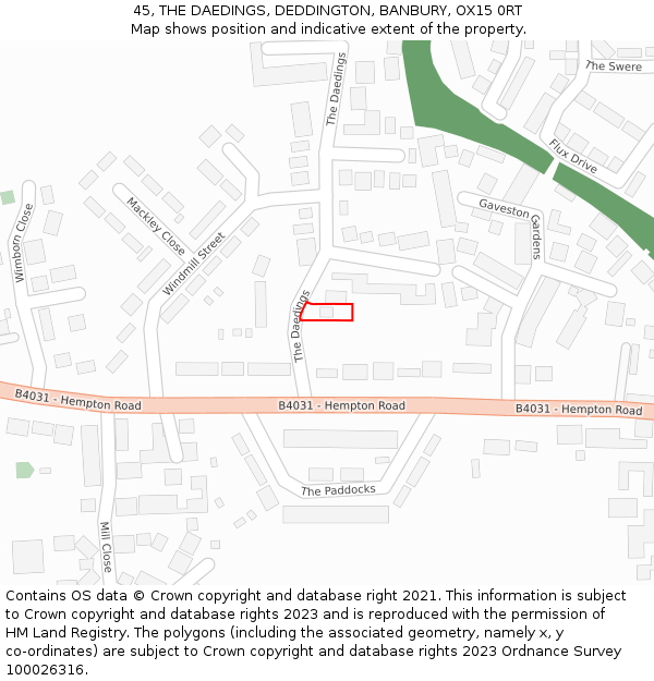 45, THE DAEDINGS, DEDDINGTON, BANBURY, OX15 0RT: Location map and indicative extent of plot