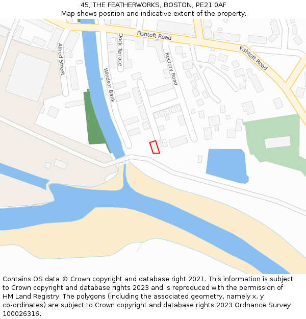 45, THE FEATHERWORKS, BOSTON, PE21 0AF: Location map and indicative extent of plot