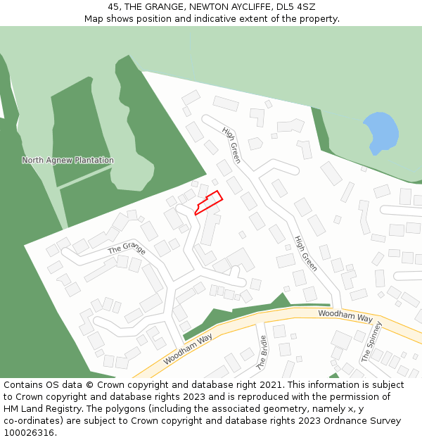 45, THE GRANGE, NEWTON AYCLIFFE, DL5 4SZ: Location map and indicative extent of plot