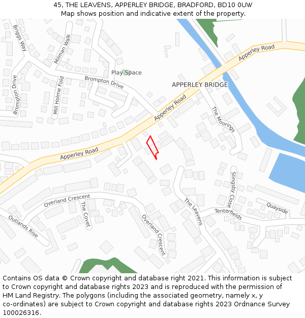 45, THE LEAVENS, APPERLEY BRIDGE, BRADFORD, BD10 0UW: Location map and indicative extent of plot