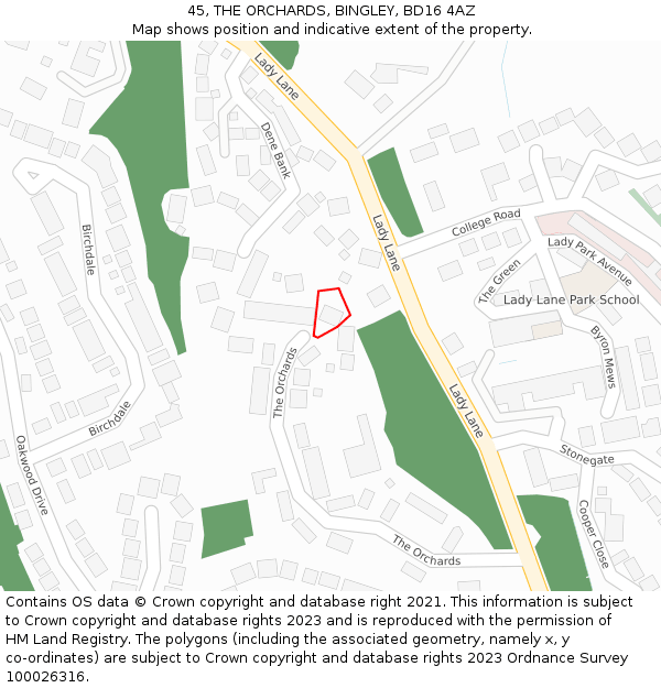 45, THE ORCHARDS, BINGLEY, BD16 4AZ: Location map and indicative extent of plot