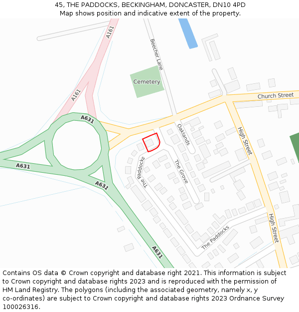 45, THE PADDOCKS, BECKINGHAM, DONCASTER, DN10 4PD: Location map and indicative extent of plot