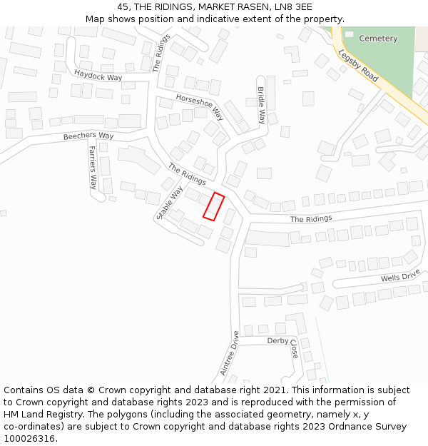 45, THE RIDINGS, MARKET RASEN, LN8 3EE: Location map and indicative extent of plot