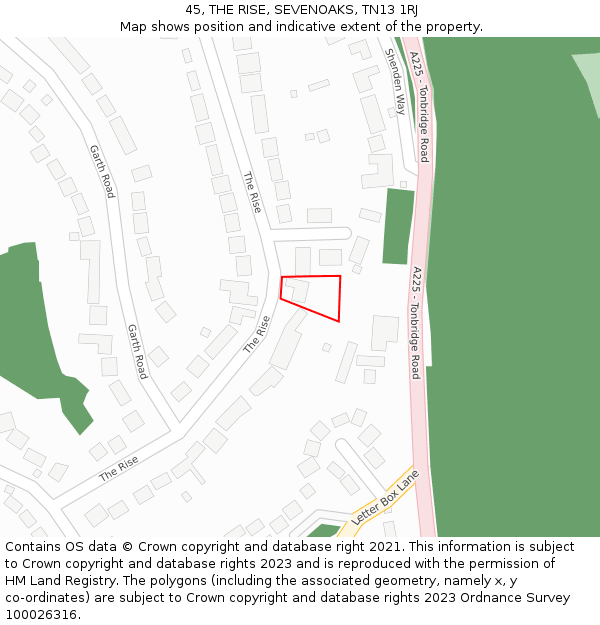 45, THE RISE, SEVENOAKS, TN13 1RJ: Location map and indicative extent of plot