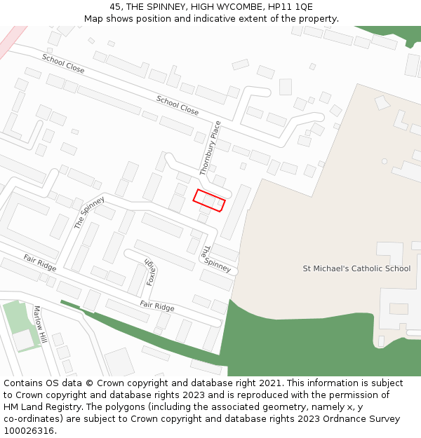 45, THE SPINNEY, HIGH WYCOMBE, HP11 1QE: Location map and indicative extent of plot