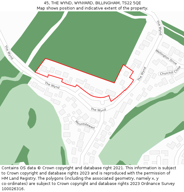 45, THE WYND, WYNYARD, BILLINGHAM, TS22 5QE: Location map and indicative extent of plot