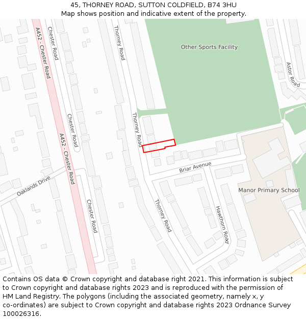 45, THORNEY ROAD, SUTTON COLDFIELD, B74 3HU: Location map and indicative extent of plot