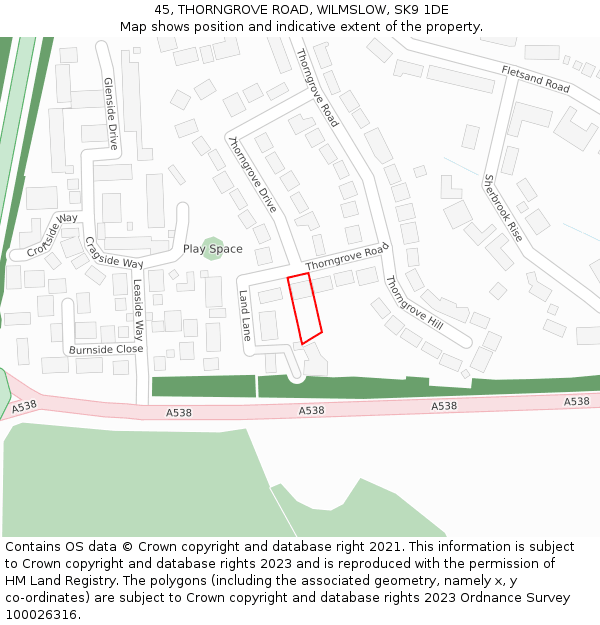 45, THORNGROVE ROAD, WILMSLOW, SK9 1DE: Location map and indicative extent of plot