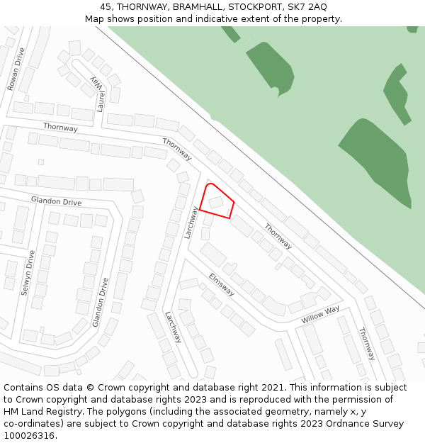 45, THORNWAY, BRAMHALL, STOCKPORT, SK7 2AQ: Location map and indicative extent of plot