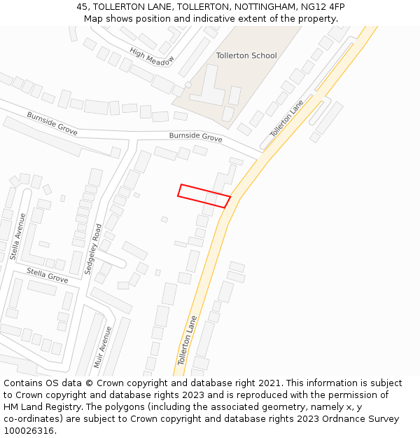 45, TOLLERTON LANE, TOLLERTON, NOTTINGHAM, NG12 4FP: Location map and indicative extent of plot