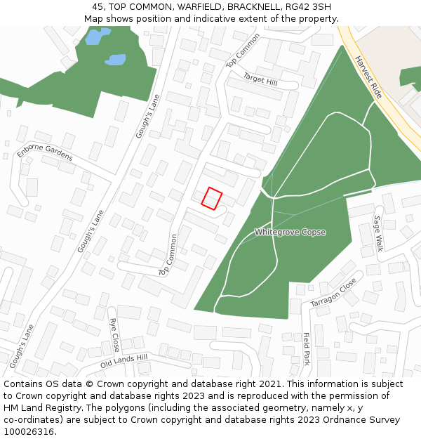 45, TOP COMMON, WARFIELD, BRACKNELL, RG42 3SH: Location map and indicative extent of plot