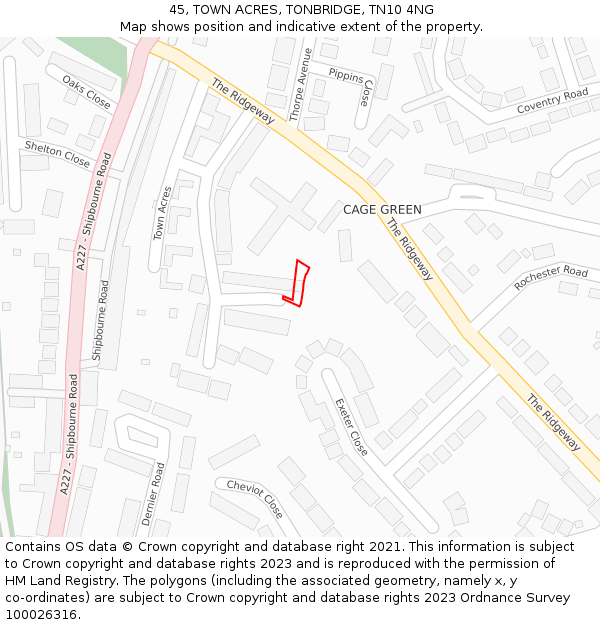 45, TOWN ACRES, TONBRIDGE, TN10 4NG: Location map and indicative extent of plot
