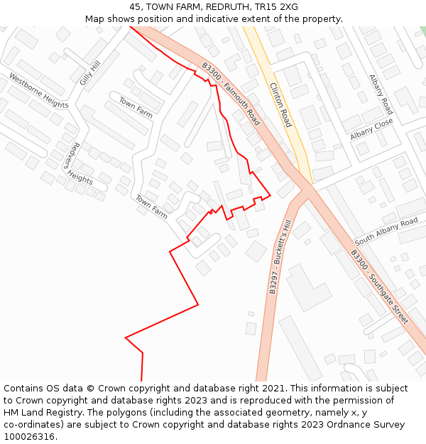 45, TOWN FARM, REDRUTH, TR15 2XG: Location map and indicative extent of plot