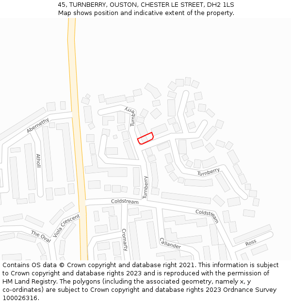 45, TURNBERRY, OUSTON, CHESTER LE STREET, DH2 1LS: Location map and indicative extent of plot