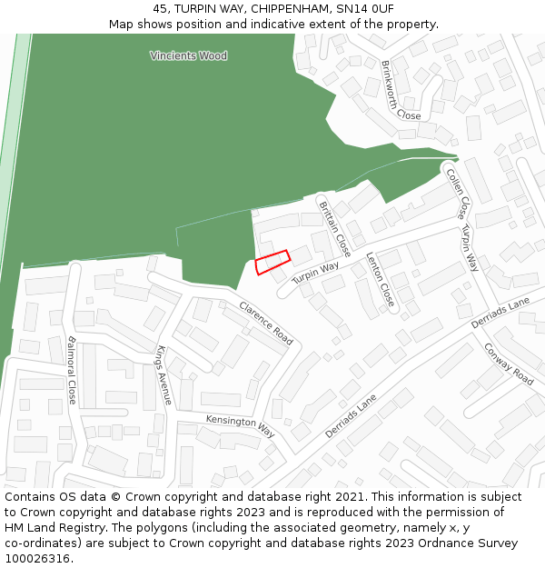 45, TURPIN WAY, CHIPPENHAM, SN14 0UF: Location map and indicative extent of plot