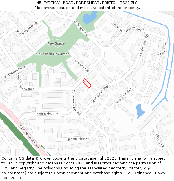 45, TYDEMAN ROAD, PORTISHEAD, BRISTOL, BS20 7LS: Location map and indicative extent of plot