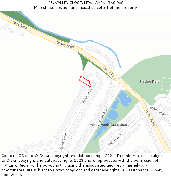 45, VALLEY CLOSE, NEWHAVEN, BN9 9XS: Location map and indicative extent of plot