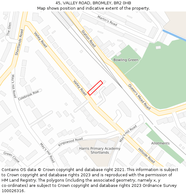 45, VALLEY ROAD, BROMLEY, BR2 0HB: Location map and indicative extent of plot