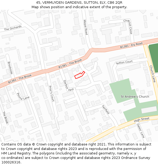 45, VERMUYDEN GARDENS, SUTTON, ELY, CB6 2QR: Location map and indicative extent of plot
