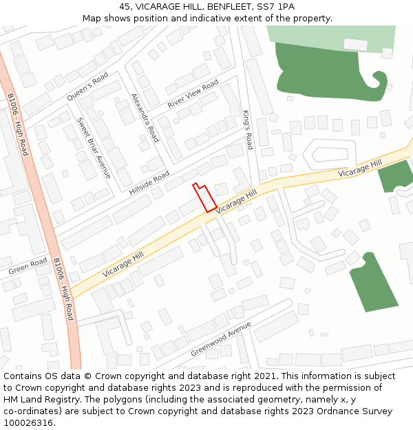 45, VICARAGE HILL, BENFLEET, SS7 1PA: Location map and indicative extent of plot