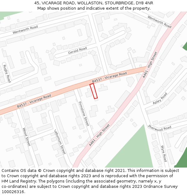 45, VICARAGE ROAD, WOLLASTON, STOURBRIDGE, DY8 4NR: Location map and indicative extent of plot