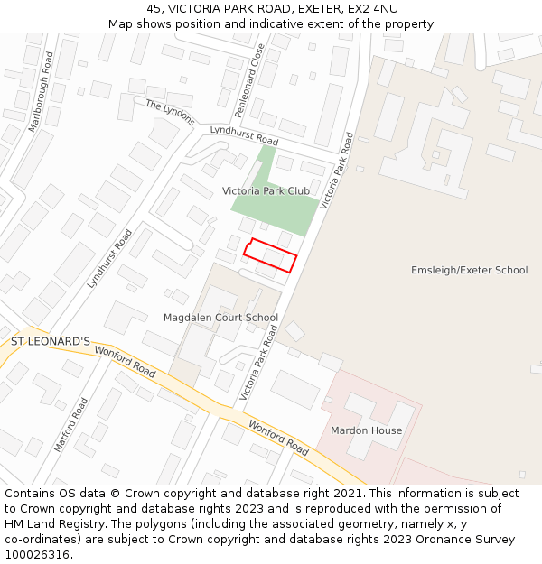 45, VICTORIA PARK ROAD, EXETER, EX2 4NU: Location map and indicative extent of plot