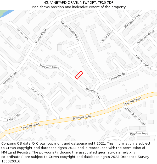 45, VINEYARD DRIVE, NEWPORT, TF10 7DF: Location map and indicative extent of plot