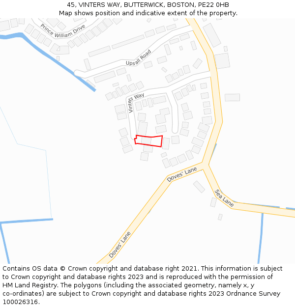 45, VINTERS WAY, BUTTERWICK, BOSTON, PE22 0HB: Location map and indicative extent of plot