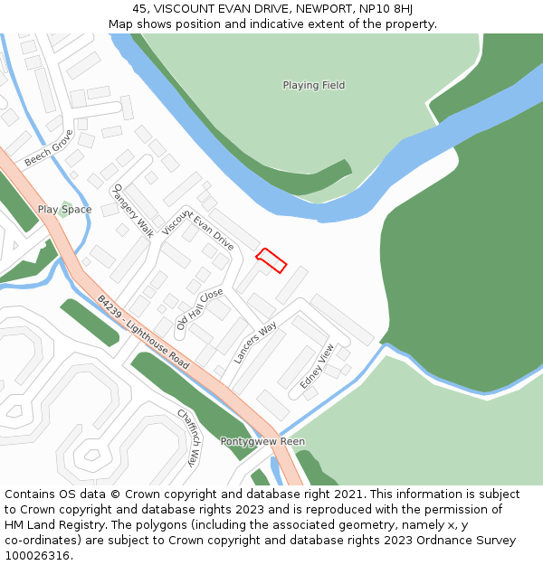 45, VISCOUNT EVAN DRIVE, NEWPORT, NP10 8HJ: Location map and indicative extent of plot