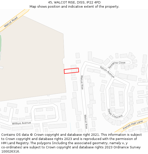 45, WALCOT RISE, DISS, IP22 4PD: Location map and indicative extent of plot