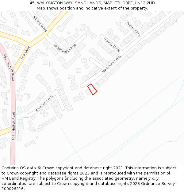 45, WALKINGTON WAY, SANDILANDS, MABLETHORPE, LN12 2UD: Location map and indicative extent of plot