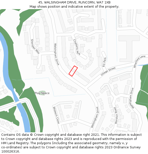 45, WALSINGHAM DRIVE, RUNCORN, WA7 1XB: Location map and indicative extent of plot