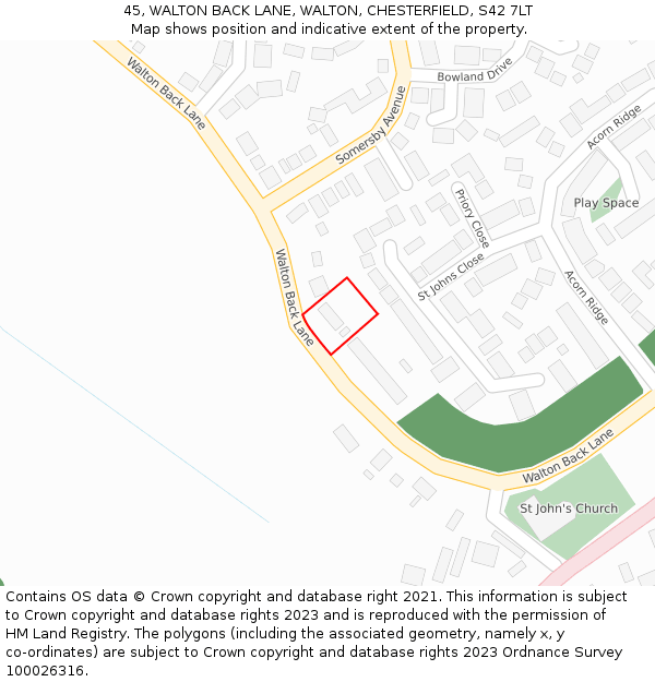 45, WALTON BACK LANE, WALTON, CHESTERFIELD, S42 7LT: Location map and indicative extent of plot