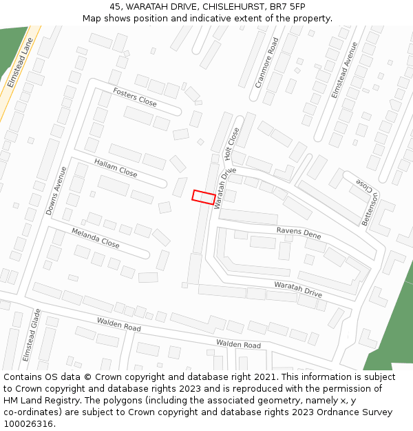 45, WARATAH DRIVE, CHISLEHURST, BR7 5FP: Location map and indicative extent of plot