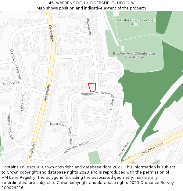 45, WARRENSIDE, HUDDERSFIELD, HD2 1LW: Location map and indicative extent of plot