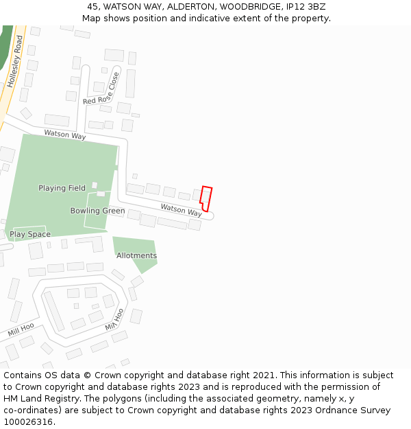 45, WATSON WAY, ALDERTON, WOODBRIDGE, IP12 3BZ: Location map and indicative extent of plot