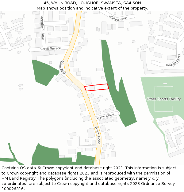 45, WAUN ROAD, LOUGHOR, SWANSEA, SA4 6QN: Location map and indicative extent of plot