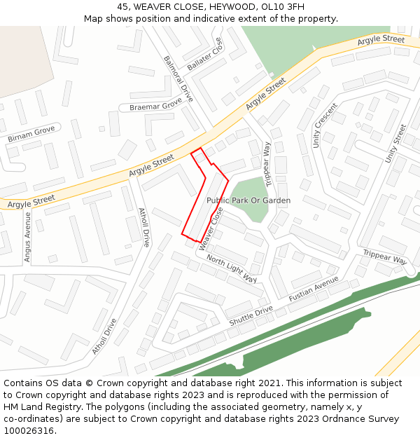 45, WEAVER CLOSE, HEYWOOD, OL10 3FH: Location map and indicative extent of plot