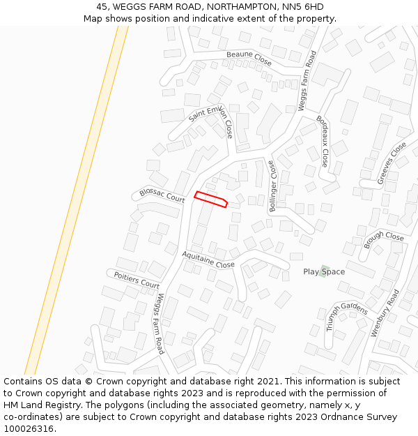 45, WEGGS FARM ROAD, NORTHAMPTON, NN5 6HD: Location map and indicative extent of plot