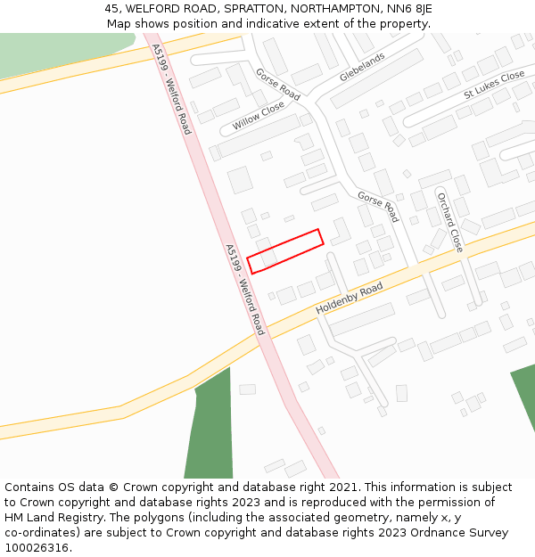 45, WELFORD ROAD, SPRATTON, NORTHAMPTON, NN6 8JE: Location map and indicative extent of plot