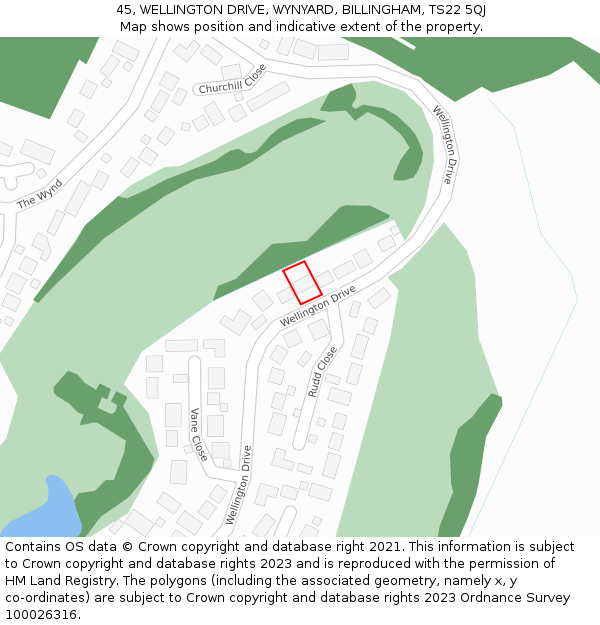 45, WELLINGTON DRIVE, WYNYARD, BILLINGHAM, TS22 5QJ: Location map and indicative extent of plot