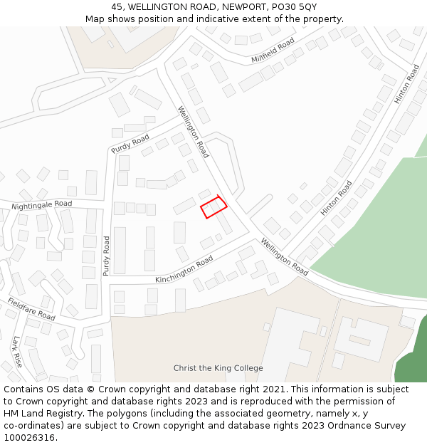 45, WELLINGTON ROAD, NEWPORT, PO30 5QY: Location map and indicative extent of plot