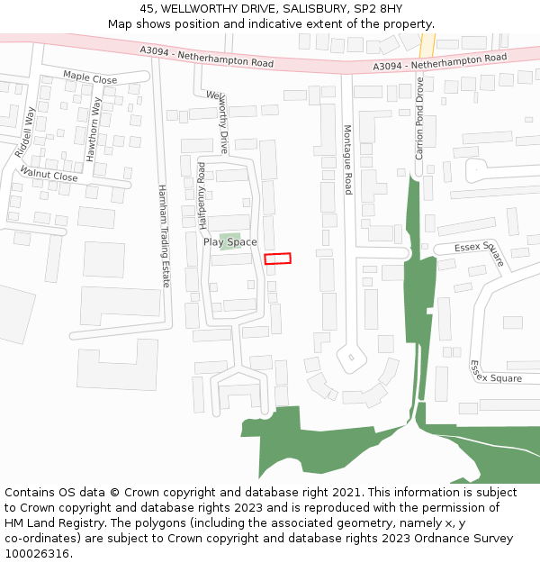 45, WELLWORTHY DRIVE, SALISBURY, SP2 8HY: Location map and indicative extent of plot